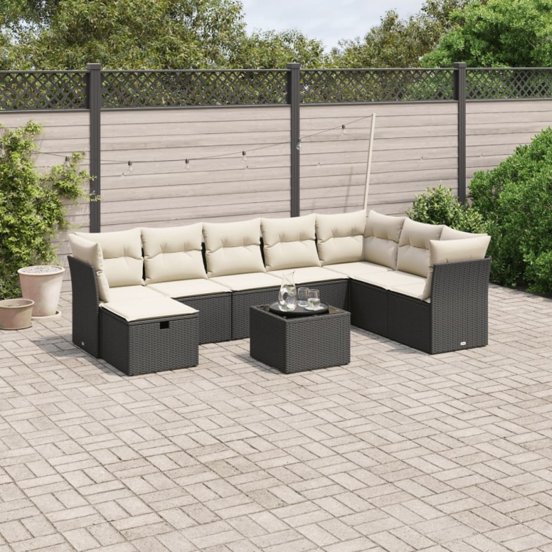 vidaXL 9-tlg. Garten-Sofagarnitur mit Kissen Schwarz Poly Rattan vidaXL 9-tlg. Garten-Sofagarnitur mit Kissen Schwarz Poly Rattan