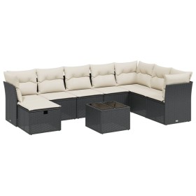vidaXL 9-tlg. Garten-Sofagarnitur mit Kissen Schwarz Poly Rattan