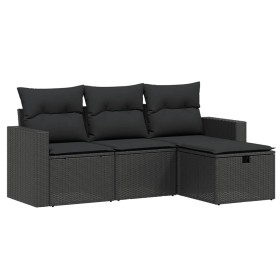 vidaXL 4-tlg. Garten-Sofagarnitur mit Kissen Schwarz Poly Rattan