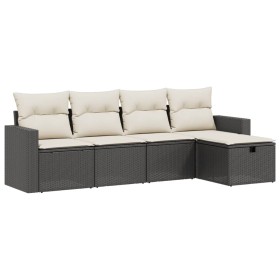 vidaXL 5-tlg. Garten-Sofagarnitur mit Kissen Schwarz Poly Rattan