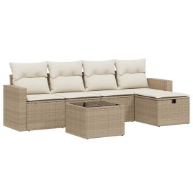 vidaXL 6-tlg. Garten-Sofagarnitur mit Kissen Beige Poly Rattan