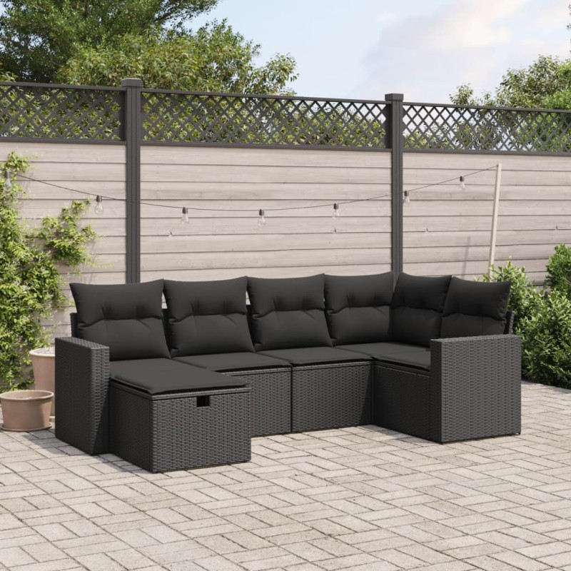 vidaXL 6-tlg. Garten-Sofagarnitur mit Kissen Schwarz Poly Rattan vidaXL 6-tlg. Garten-Sofagarnitur mit Kissen Schwarz Poly Rattan