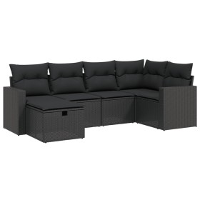 vidaXL 6-tlg. Garten-Sofagarnitur mit Kissen Schwarz Poly Rattan