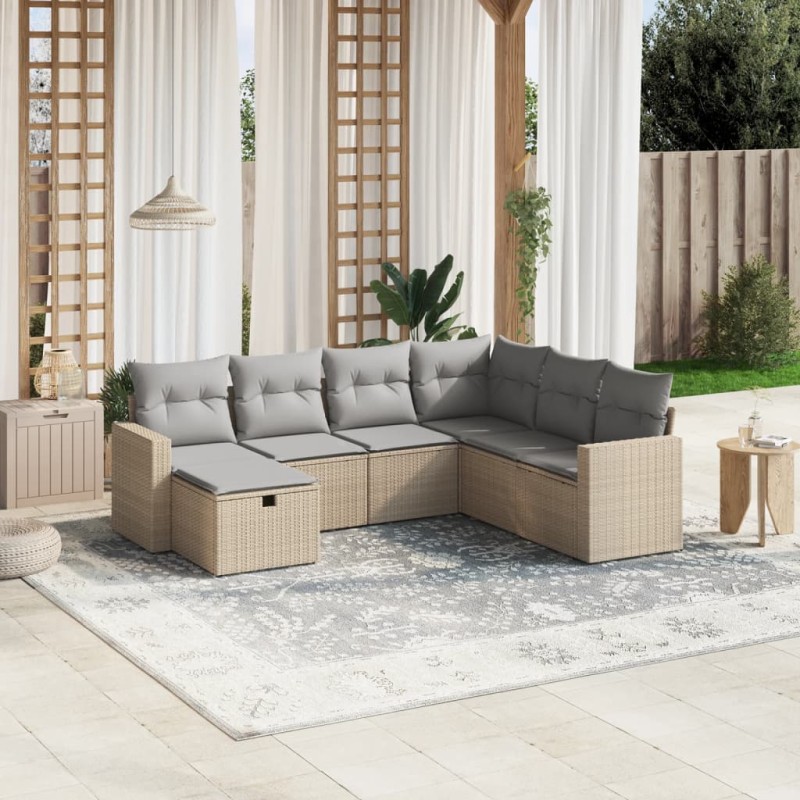 vidaXL 7-tlg. Garten-Sofagarnitur mit Kissen Beige Poly Rattan vidaXL 7-tlg. Garten-Sofagarnitur mit Kissen Beige Poly Rattan