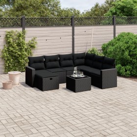 vidaXL 8-tlg. Garten-Sofagarnitur mit Kissen Schwarz Poly Rattan