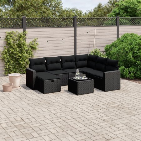 vidaXL 8-tlg. Garten-Sofagarnitur mit Kissen Schwarz Poly Rattan