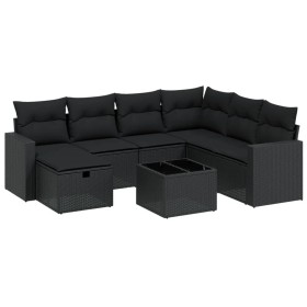 vidaXL 8-tlg. Garten-Sofagarnitur mit Kissen Schwarz Poly Rattan
