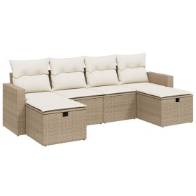 vidaXL 6-tlg. Garten-Sofagarnitur mit Kissen Beige Poly Rattan
