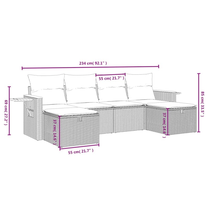 vidaXL 5-tlg. Garten-Sofagarnitur mit Kissen Schwarz Poly Rattan vidaXL 5-tlg. Garten-Sofagarnitur mit Kissen Schwarz Poly Rattan