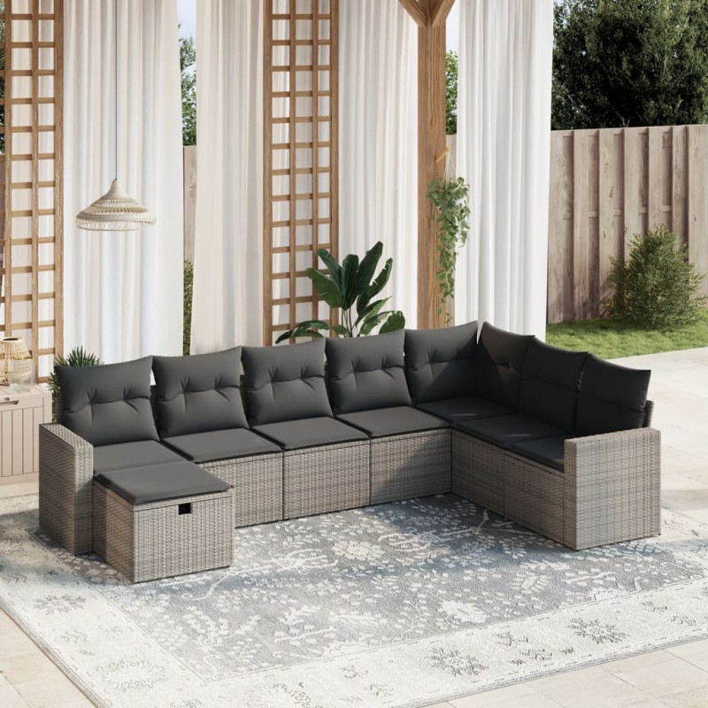 vidaXL 8-tlg. Garten-Sofagarnitur mit Kissen Grau Poly Rattan vidaXL 8-tlg. Garten-Sofagarnitur mit Kissen Grau Poly Rattan