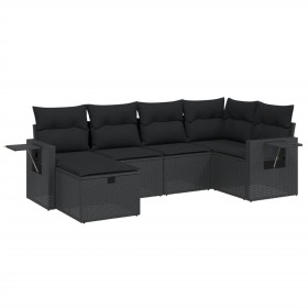 vidaXL 6-tlg. Garten-Sofagarnitur mit Kissen Schwarz Poly Rattan