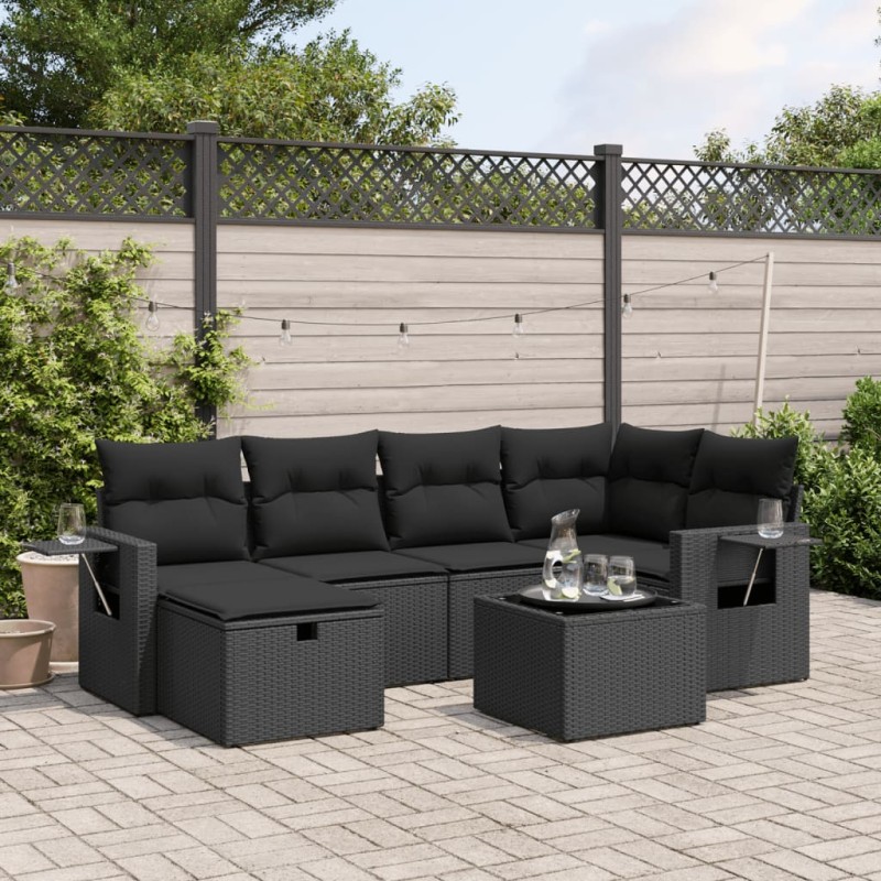 vidaXL 7-tlg. Garten-Sofagarnitur mit Kissen Schwarz Poly Rattan vidaXL 7-tlg. Garten-Sofagarnitur mit Kissen Schwarz Poly Rattan
