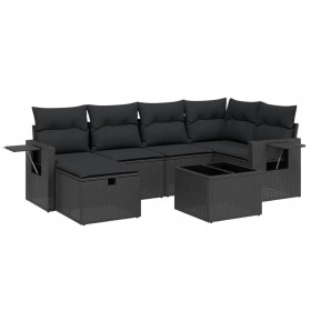 vidaXL 7-tlg. Garten-Sofagarnitur mit Kissen Schwarz Poly Rattan