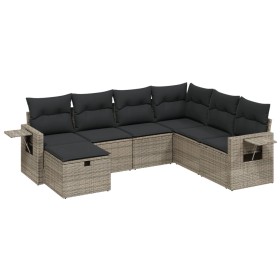 vidaXL 7-tlg. Garten-Sofagarnitur mit Kissen Grau Poly Rattan