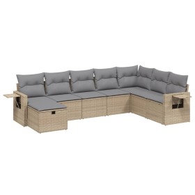vidaXL 8-tlg. Garten-Sofagarnitur mit Kissen Beige Poly Rattan
