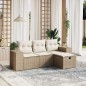 vidaXL 4-tlg. Garten-Sofagarnitur mit Kissen Beige Poly Rattan vidaXL 4-tlg. Garten-Sofagarnitur mit Kissen Beige Poly Rattan