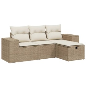 vidaXL 4-tlg. Garten-Sofagarnitur mit Kissen Beige Poly Rattan