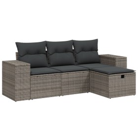 vidaXL 4-tlg. Garten-Sofagarnitur mit Kissen Grau Poly Rattan