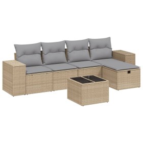 vidaXL 6-tlg. Garten-Sofagarnitur mit Kissen Beige Poly Rattan