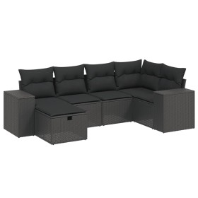 vidaXL 6-tlg. Garten-Sofagarnitur mit Kissen Schwarz Poly Rattan
