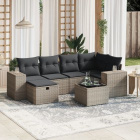 vidaXL 7-tlg. Garten-Sofagarnitur mit Kissen Grau Poly Rattan