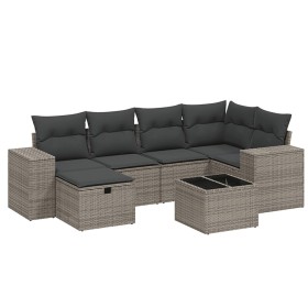 vidaXL 7-tlg. Garten-Sofagarnitur mit Kissen Grau Poly Rattan