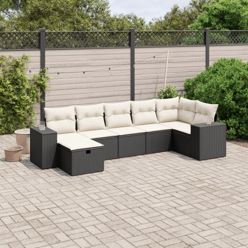 vidaXL 7-tlg. Garten-Sofagarnitur mit Kissen Schwarz Poly Rattan vidaXL 7-tlg. Garten-Sofagarnitur mit Kissen Schwarz Poly Rattan