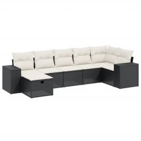 vidaXL 7-tlg. Garten-Sofagarnitur mit Kissen Schwarz Poly Rattan