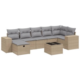vidaXL 8-tlg. Garten-Sofagarnitur mit Kissen Beige Poly Rattan