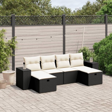 vidaXL 6-tlg. Garten-Sofagarnitur mit Kissen Schwarz Poly Rattan