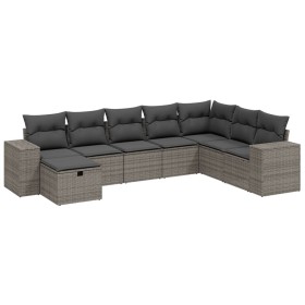 vidaXL 8-tlg. Garten-Sofagarnitur mit Kissen Grau Poly Rattan
