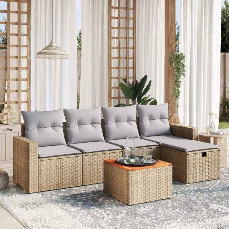 vidaXL 6-tlg. Garten-Sofagarnitur mit Kissen Beige Poly Rattan vidaXL 6-tlg. Garten-Sofagarnitur mit Kissen Beige Poly Rattan
