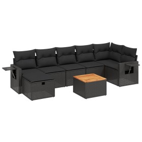 vidaXL 8-tlg. Garten-Sofagarnitur mit Kissen Schwarz Poly Rattan