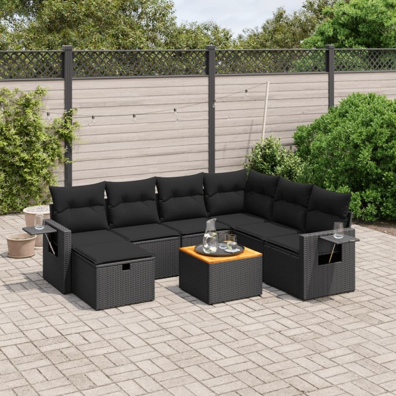 vidaXL 8-tlg. Garten-Sofagarnitur mit Kissen Schwarz Poly Rattan vidaXL 8-tlg. Garten-Sofagarnitur mit Kissen Schwarz Poly Rattan