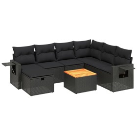 vidaXL 8-tlg. Garten-Sofagarnitur mit Kissen Schwarz Poly Rattan
