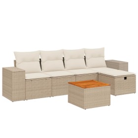 vidaXL 6-tlg. Garten-Sofagarnitur mit Kissen Beige Poly Rattan