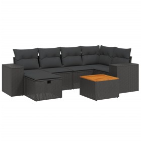 vidaXL 7-tlg. Garten-Sofagarnitur mit Kissen Schwarz Poly Rattan
