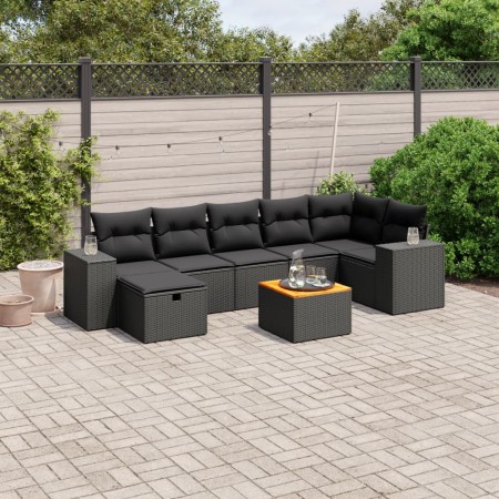 vidaXL 8-tlg. Garten-Sofagarnitur mit Kissen Schwarz Poly Rattan