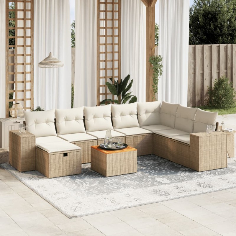 vidaXL 9-tlg. Garten-Sofagarnitur mit Kissen Beige Poly Rattan vidaXL 9-tlg. Garten-Sofagarnitur mit Kissen Beige Poly Rattan