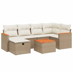 vidaXL 7-tlg. Garten-Sofagarnitur mit Kissen Beige Poly Rattan