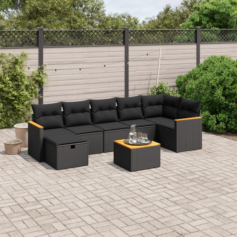 vidaXL 8-tlg. Garten-Sofagarnitur mit Kissen Schwarz Poly Rattan vidaXL 8-tlg. Garten-Sofagarnitur mit Kissen Schwarz Poly Rattan