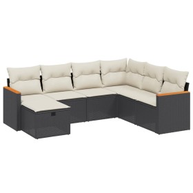 vidaXL 7-tlg. Garten-Sofagarnitur mit Kissen Schwarz Poly Rattan