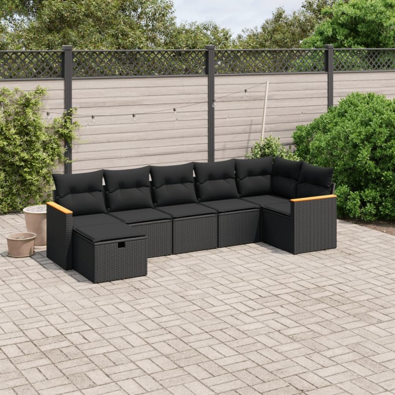 vidaXL 7-tlg. Garten-Sofagarnitur mit Kissen Schwarz Poly Rattan vidaXL 7-tlg. Garten-Sofagarnitur mit Kissen Schwarz Poly Rattan