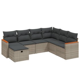 vidaXL 7-tlg. Garten-Sofagarnitur mit Kissen Grau Poly Rattan