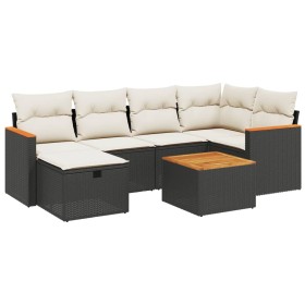 vidaXL 7-tlg. Garten-Sofagarnitur mit Kissen Schwarz Poly Rattan