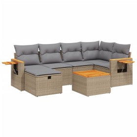 vidaXL 7-tlg. Garten-Sofagarnitur mit Kissen Beige Poly Rattan
