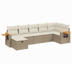 vidaXL 7-tlg. Garten-Sofagarnitur mit Kissen Beige Poly Rattan
