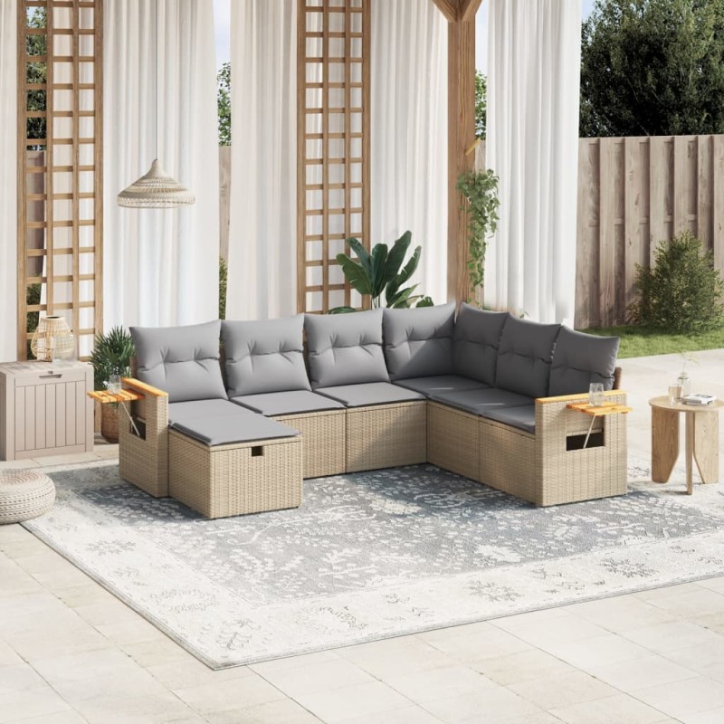 vidaXL 7-tlg. Garten-Sofagarnitur mit Kissen Beige Poly Rattan vidaXL 7-tlg. Garten-Sofagarnitur mit Kissen Beige Poly Rattan