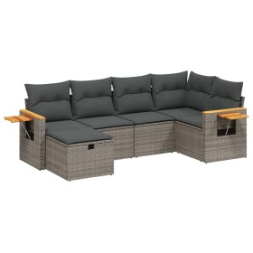 vidaXL 6-tlg. Garten-Sofagarnitur mit Kissen Grau Poly Rattan