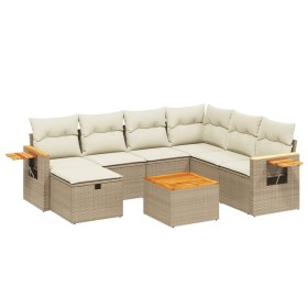 vidaXL 8-tlg. Garten-Sofagarnitur mit Kissen Beige Poly Rattan